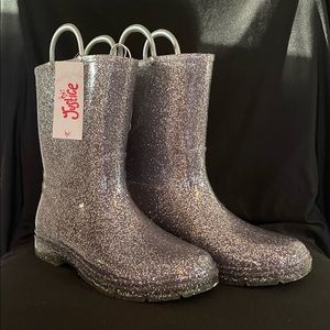 Justice Girls Silver Glitter Rain Boots